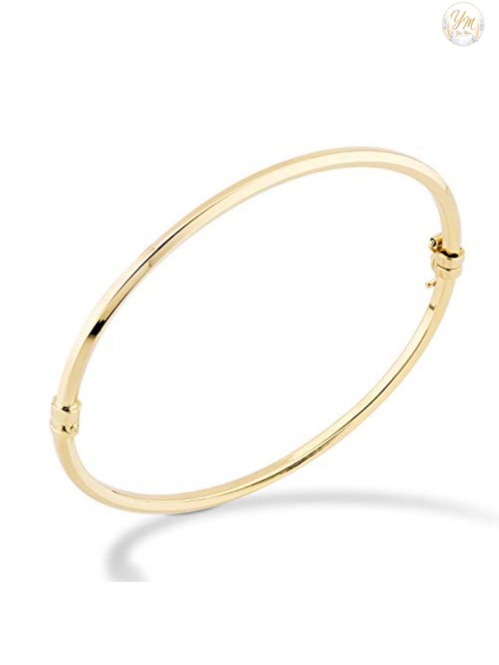 18K Gold Plated 925 Sterling Silver Oval Hinged Bangle Bracelet for Women